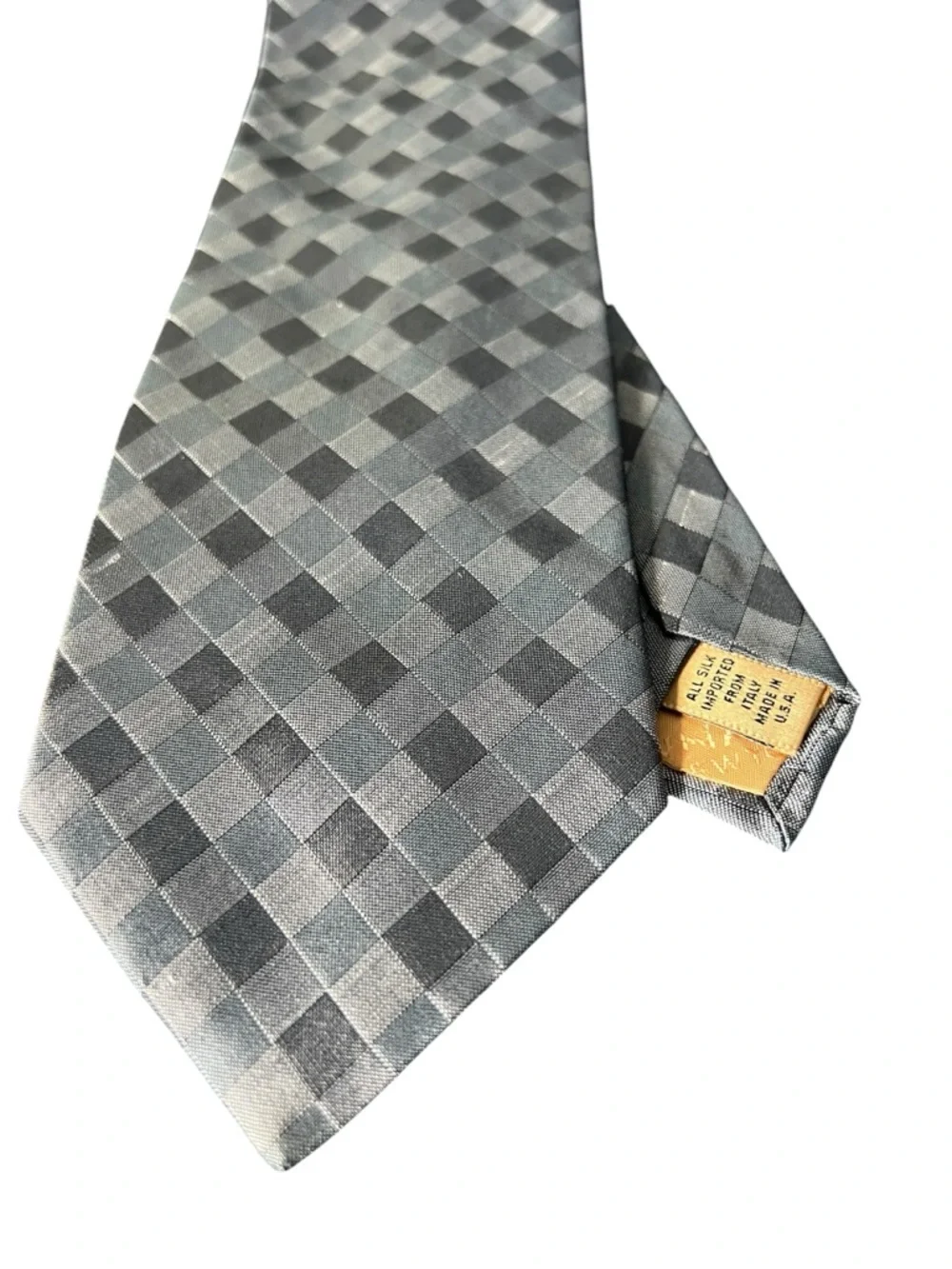 Donna Karan Silk Tie Gray Checkered Woven Pattern Luxury Mens Necktie